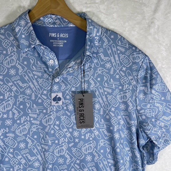 NWT Pins & Aces Mens XL Winter Break Golf Short Sleeve Button Polo Shirt - Picture 2 of 5